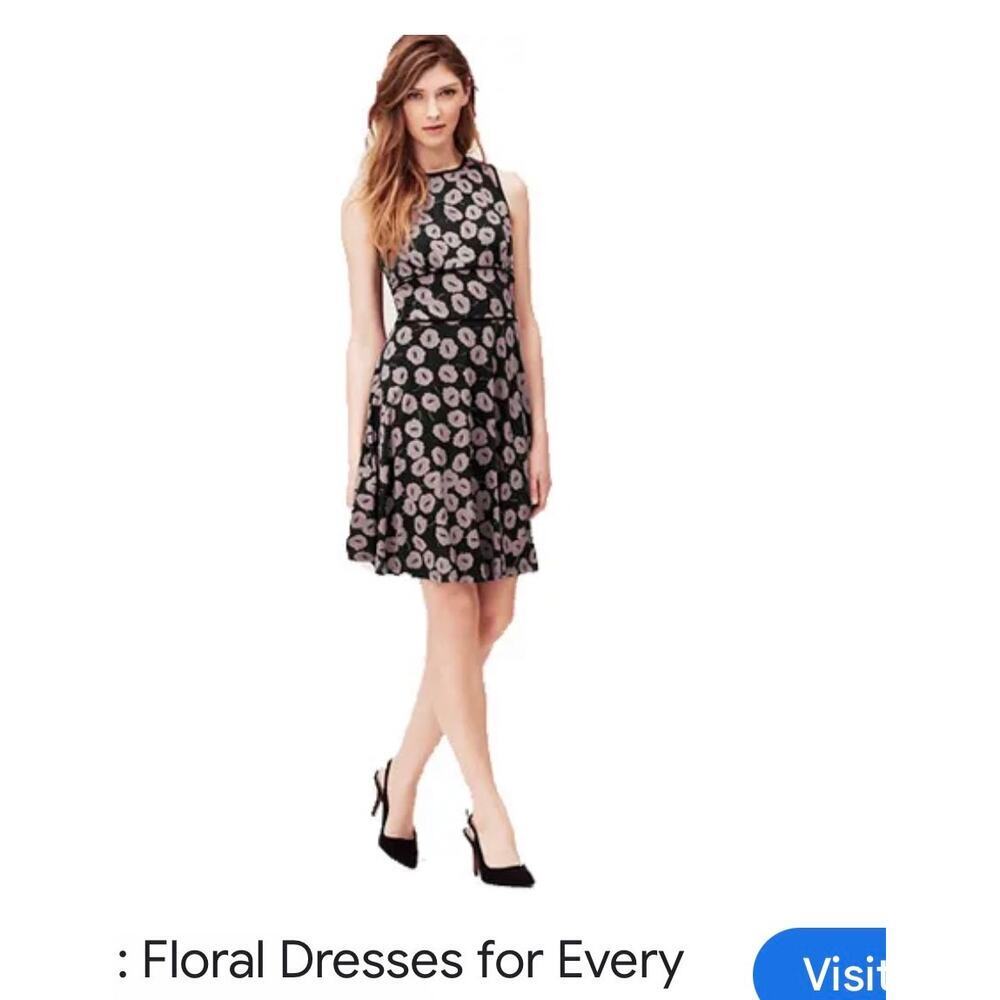 LOFT Poppy Print Sleeveless Summer Dress Black Gray Size S